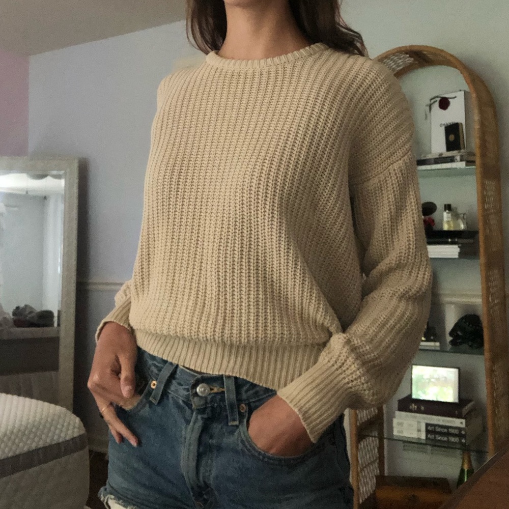 American Apparel Beige Chunky Cotton Crewneck